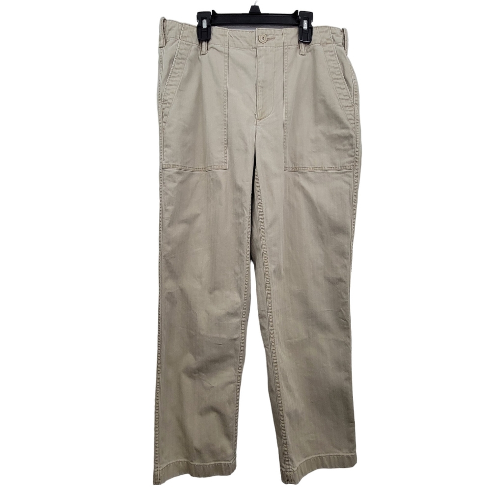 Lands' End Tan Mid Rise Straight Leg Pants With Stripe Detail Size 10